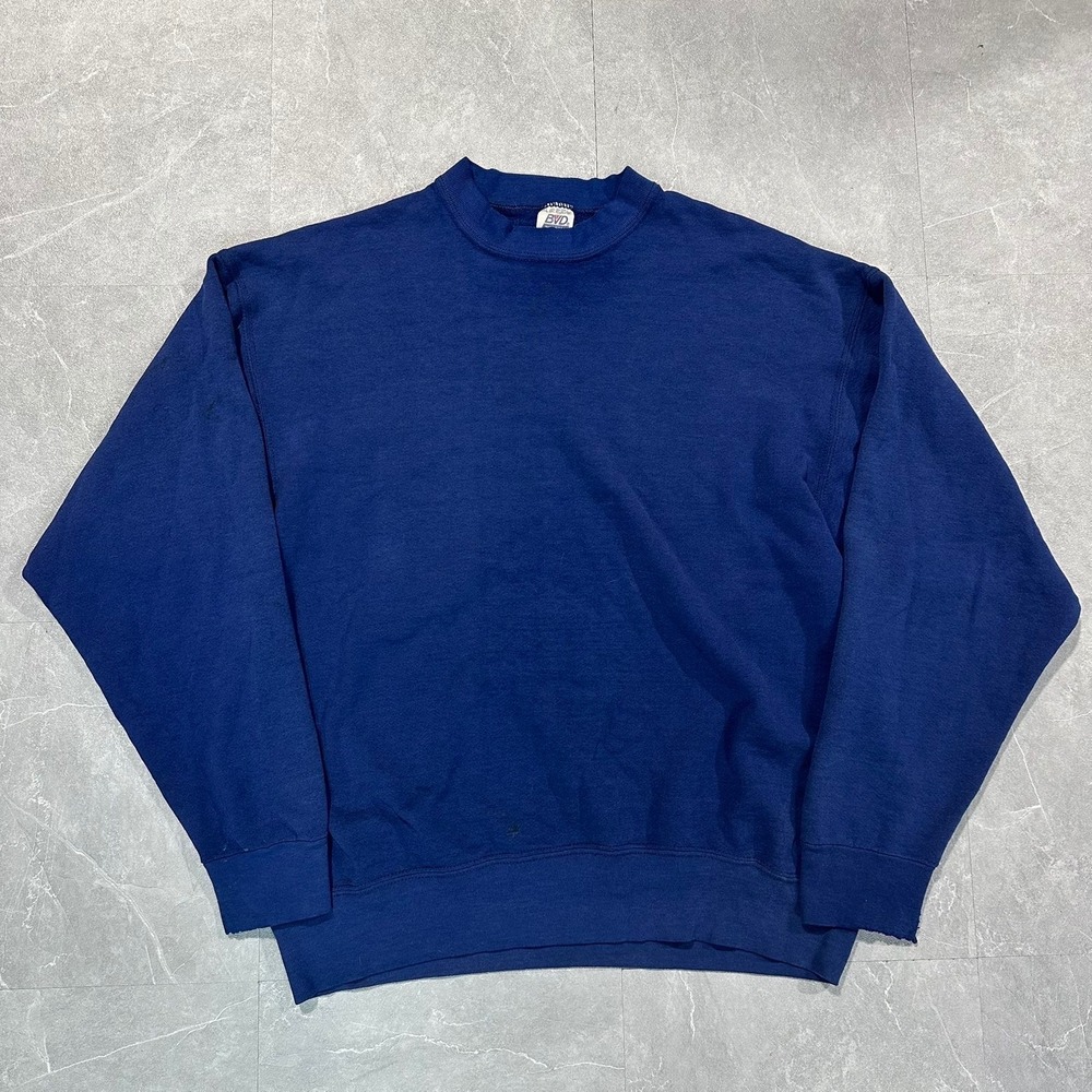 Vintage BVD Navy Blue Blank Crewneck Sweatshirt Made in USA Mens XL Pullover